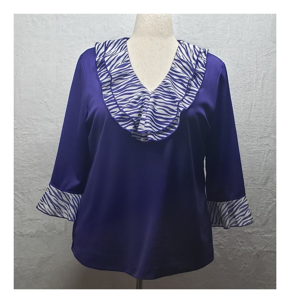 Vintage Blair Zebra Print Ruffle Blouse Large Whimsigoth Y2K Grunge Fairy